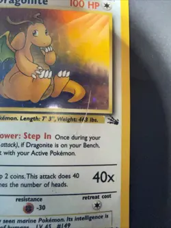 Pokemon TCG WOTC 1999 Fossil Set: Dragonite 4/62 Holo Rare Card - Image 3