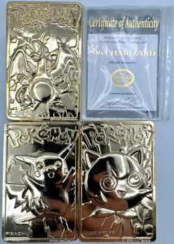 1999 Pokemon 23k Gold Plated Card Pikachu JIGGLYPUFF CHARIZARD - Image 1