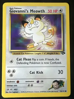 Giovanni’s Meowth 74/132 Pokemon Card Gym Challenge WOTC Vintage NM - Image 1