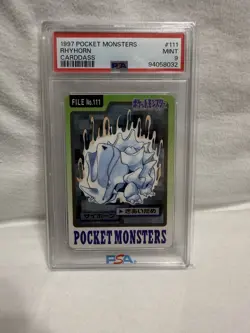 1997 Pocket Monsters Rhyhorn 111 Carddass Mint Pokemon Card PSA 9 - Image 1
