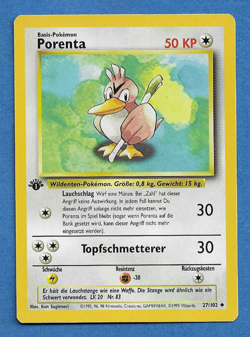 PORENTA(Farfetch'd) UNPLAYED 1999 GERMAN POKEMON 1ST ED BASE SET CARD 27/102 - Image 1