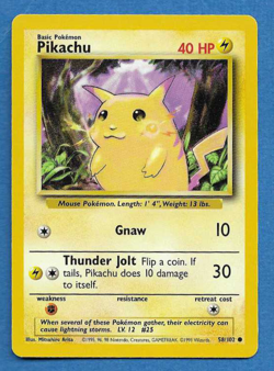 PIKACHU UNPLAYED 1999 POKEMON BASE UNLIMITED SET CARD 58/102 - Image 1