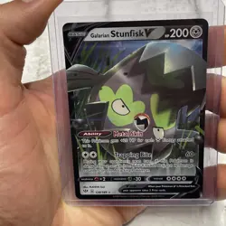 Pokemon Sword & Shield 128/189 Galarian Stunfisk V Holo Rare NM Pokemon Card TCG - Image 1