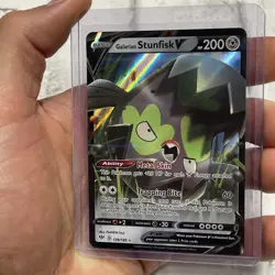 Pokemon Sword & Shield 128/189 Galarian Stunfisk V Holo Rare NM Pokemon Card TCG - Image 2