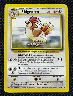 Pokemon Card Pidgeotto Base Set Rare 22/102 Near Mint - Image 1