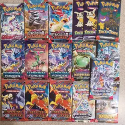 17 Pokemon S&V Booster Pack Lot: Obsidian, Temporal, Prismatic, Destined Rivals+ - Image 1