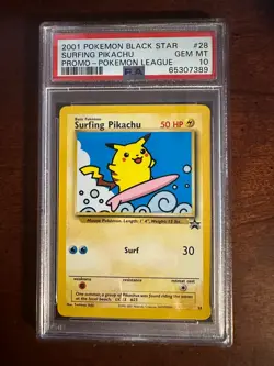 Pokemon League Black Star Surfing Pikachu Promo #28 PSA10 Cert # 65307389 - Image 2