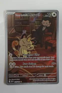 Pokemon Team Rocket's Meowth Illustration Rare Holo 203/182 Sv10 70 HP - Image 1