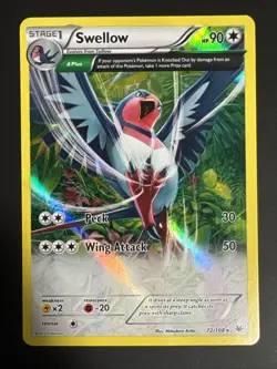 Swellow 72/108 Full Art Rare Holo Pokemon TCG Card Roaring Skies NM - Image 1