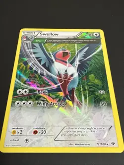 Swellow 72/108 Full Art Rare Holo Pokemon TCG Card Roaring Skies NM - Image 2