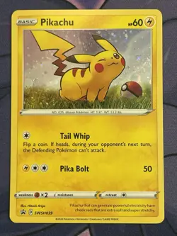 Pokemon TCG Pikachu SWSH039 Sword & Shield Holo Black Star Promo Card - Image 1