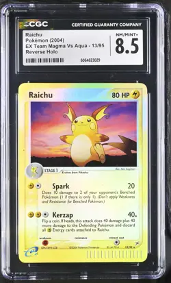 CGC 8.5 Raichu 2004 EX Team Magma Vs Aqua 13/95 Reverse Holo Pokemon Card - Image 1