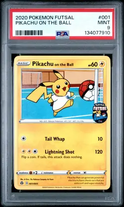 2020 POKEMON FUTSAL #001 PIKACHU ON THE BALL PSA 9 - Image 1