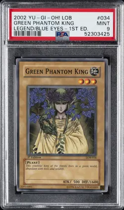 2002 YU-GI-OH! LOB-LEGEND OF BLUE EYES WHITE DRAGON GREEN PHANTOM KING PSA 9 - Image 1