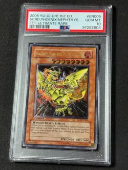 Yugioh PSA 10 Sacred Phoenix of Nephthys FET-EN005 1st Edition Ultimate Rare - Image 1