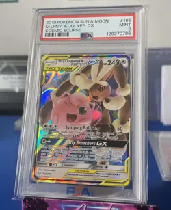 2019 POKEMON SUN & MOON COSMIC ECLIPSE #165 MEGA LOPUNNY & JIGGLYPUFF GX PSA 9 - Image 1