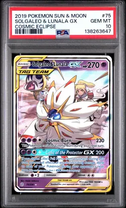 2019 POKEMON SUN & MOON COSMIC ECLIPSE #75 SOLGALEO & LUNALA GX PSA 10 - Image 1
