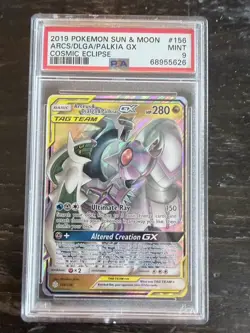 2019 POKEMON SUN & MOON COSMIC ECLIPSE #156 ARCEUS & DIALGA & PALKIA PSA 9 RARE - Image 2