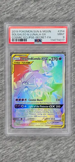 2019 POKEMON SUN & MOON COSMIC ECLIPSE #254 FULL ART/SOLGALEO & LUNALA GX PSA 9 - Image 1