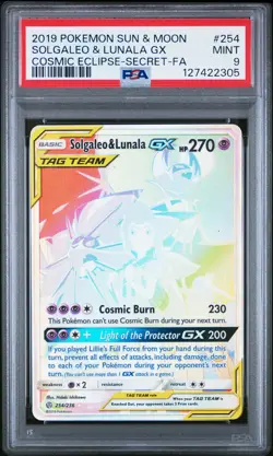 2019 POKEMON SUN & MOON COSMIC ECLIPSE #254 FULL ART/SOLGALEO & LUNALA GX PSA 9 - Image 1