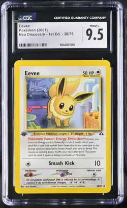 CGC 9.5 MINT+ Eevee Neo Discovery 1st Edition 38/75 Pokemon Card - Image 1