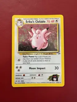 Erika’s Clefable 3/132 Holo Rare Gym Heroes Pokemon Card MP No Creases - Image 1