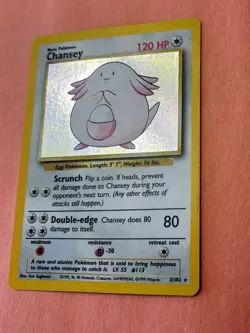 Pokemon TCG Chansey Base Set Holo Unlimited Rare Card 3/102 LP Condition - Image 2