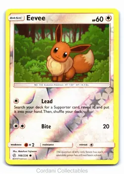 Eevee 166/236 - Cosmic Eclipse - Reverse Holo Pokemon Card - Near Mint - Image 1