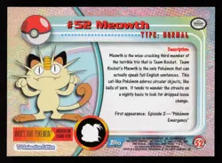 1999 Topps Pokemon TV Animation Edition Series 1 - MEOWTH - card no. 52 - Image 2
