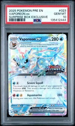 2025 POKEMON PRE EN-PRISMATIC EVOLUTIONS #023 VAPOREON EX PSA 10 - Image 1