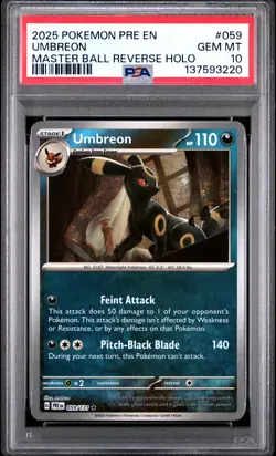 2025 POKEMON PRE EN-PRISMATIC EVOLUTIONS MASTER BALL REVERSE HOLO UMBREON PSA 10 - Image 1