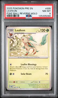2025 POKEMON PRE EN-PRISMATIC EVOLUTIONS POKE BALL REVERSE HOLO LEAFEON PSA 8 - Image 1