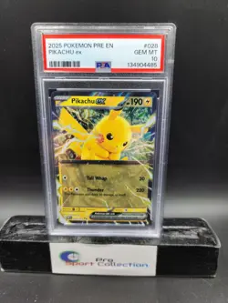 2025 Pokemon Pre EN-Prismatic Evolutions Pikachu EX PSA 10 #028/131 TCG Gem Mint - Image 1