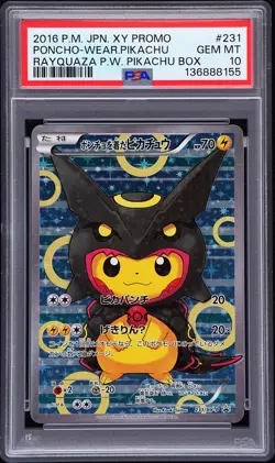 2016 POKEMON JPN RAYQUAZA PONCHO PROMO #231 PONCHO-WEARING PIKACHU PSA 10 - Image 1