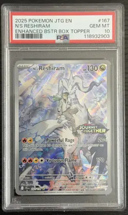 2025 Pokemon EN Journey Together N's Reshiram Stamped Box Topper #167 PSA 10 - Image 1