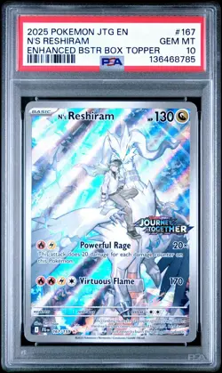 2025 Pokemon EN Journey Together N's Reshiram Stamped Box Topper #167 PSA 10 - Image 1