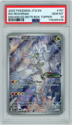 2025 Pokemon EN Journey Together N's Reshiram Stamped Box Topper #167 PSA 10 - Image 1