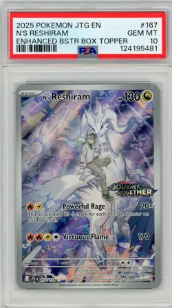 2025 Pokemon EN Journey Together N's Reshiram Stamped Box Topper #167 PSA 10 - Image 1