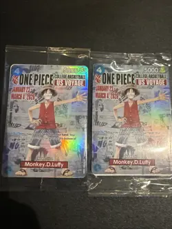 2-One Piece Monkey D. Luffy US Voyage College Basketball Promo Card Unopened🔥🔥 - Image 1