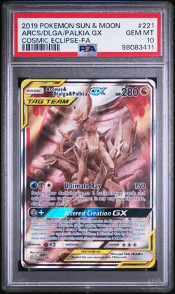 Arceus & Dialga & Palkia GX 221/236 Alternate Full Art - Cosmic Eclipse PSA 10 - Image 1
