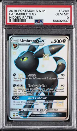 2019 POKEMON SUN & MOON HIDDEN FATES #SV69 FULL ART/UMBREON GX PSA 10 - Image 1