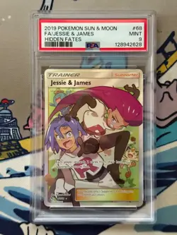 2019 Pokemon Sun & Moon Hidden Fates #68 Full Art Jessie & James Psa 9 Mint - Image 1