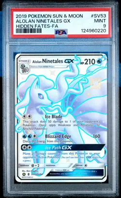 2019 POKEMON SUN & MOON HIDDEN FATES #SV53 FULL ART/ALOLAN NINETALES GX PSA 9 - Image 1