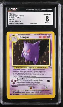 CGC 8 Error Miscut Gengar 1999 Fossil 5/62 Holo Pokemon Card - Image 1