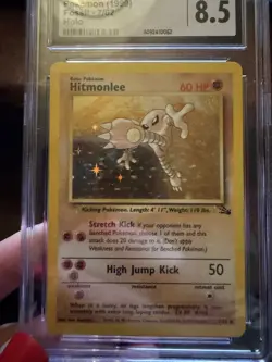 CGC 8.5 Hitmonlee 1999 Fossil 7/62 Holo Pokemon Card - Image 3