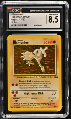 CGC 8.5 Hitmonlee 1999 Fossil 7/62 Holo Pokemon Card - Image 1