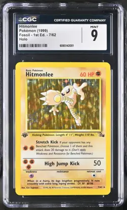 CGC 9 MINT Hitmonlee 1999 Fossil 1st Edition 7/62 Holo Pokemon Card - Image 1