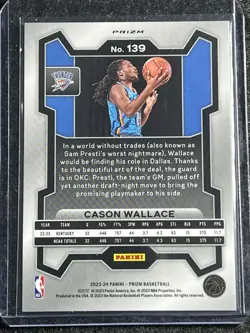 2023-24 Panini Prizm Cason Wallace Red Ice Prizm RC Rookie #139 OKC Thunder - Image 2