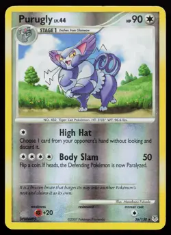 Purugly 36/130 Rare Diamond and Pearl Reverse Holo Pokemon Card - Image 1