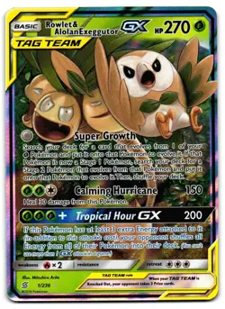Rowlet & Alolan Exeggutor GX 1/236 - Unified Minds Pokemon TCG Holo - NM Card - Image 1
